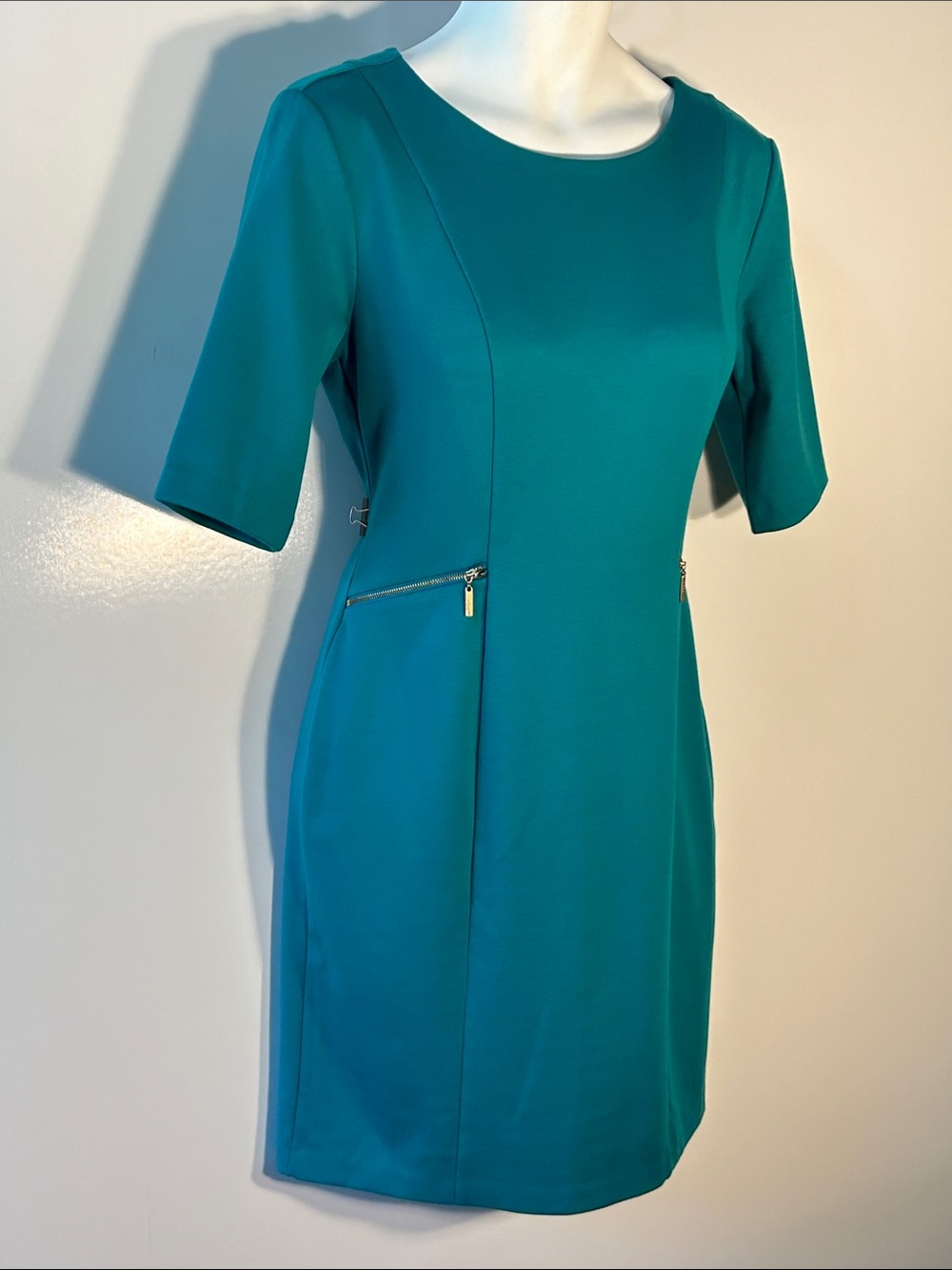 Liz Claiborne Teal Knit Dress Career Comfy Minimalist Modern Closet Staple